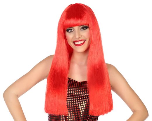 Peluca Lisa Larga 60Cm Con Flequillo Rojo 120G 83685