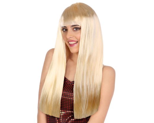 Peluca Lisa Larga 60Cm Con Flequillo Rubia 120G 83682