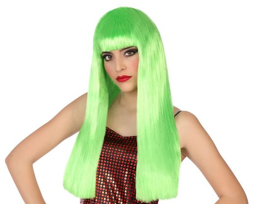 Peluca Lisa Larga 60Cm Con Flequillo Verde 120G 83688