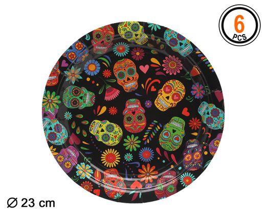 Plato 23 Cm Carton Muerte Mexicana 6 U
