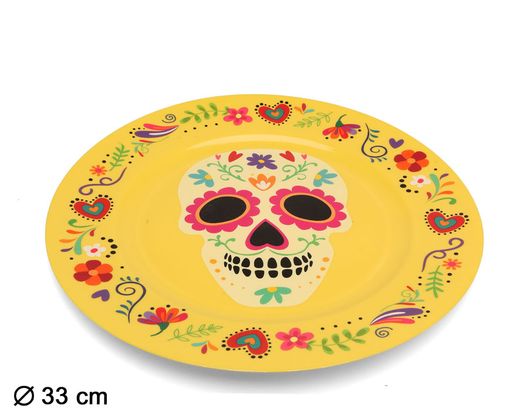 Plato 33 Cm  Muerte Mexicana Amarillo