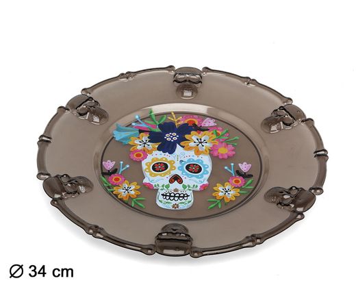 Plato 34 Cm Halloween Muerte Mexicana Negro