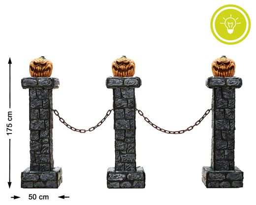 Set De 3 Pilares Con Calabaza Iluminada 200X175X46 Cm Luz