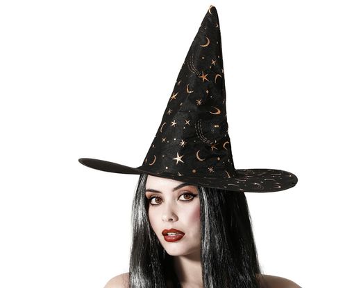Sombrero De Bruja Con Estrellas Negro