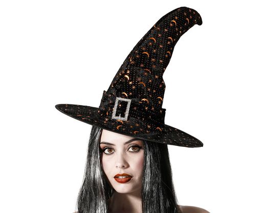Sombrero De Bruja Con Estrellas Negro