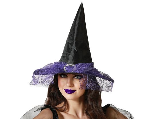 Sombrero De Bruja Con Velo Morado