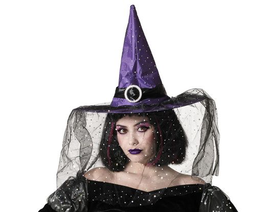 Sombrero De Bruja Con Velo Morado