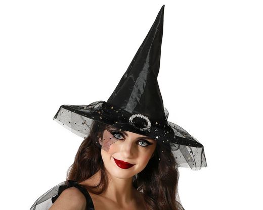 Sombrero De Bruja Con Velo Negro