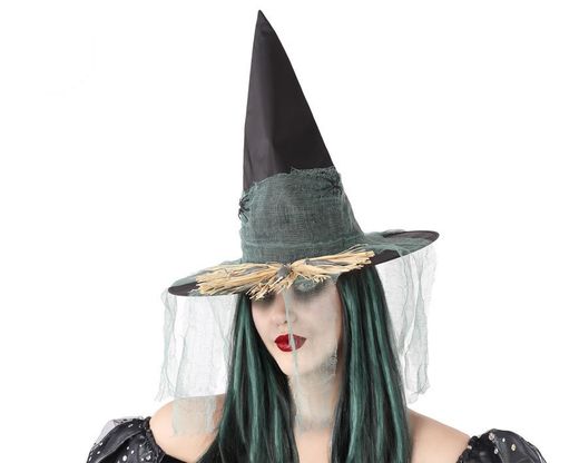 Sombrero De Bruja Con Velo Negro