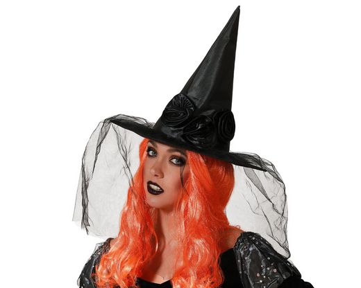 Sombrero De Bruja Con Velo Negro