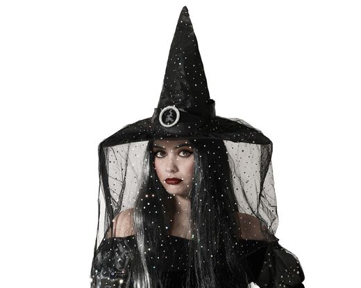 Sombrero De Bruja Con Velo Negro