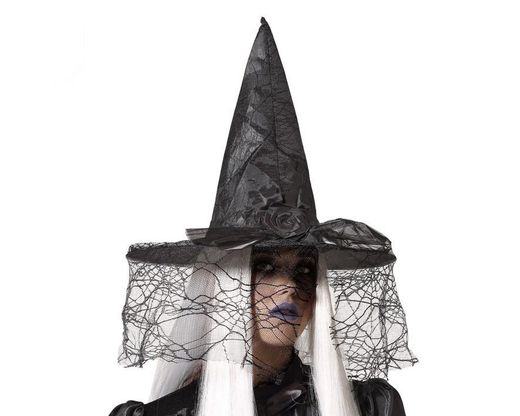 Sombrero De Bruja Con Velo Negro