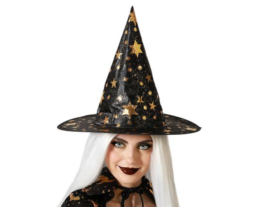 Sombrero De Bruja Estrellas Negro