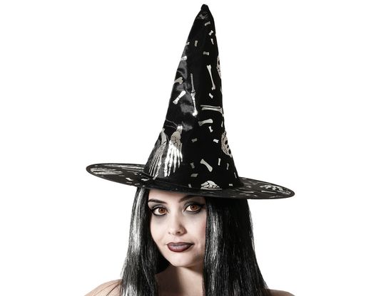 Sombrero De Bruja Huesos Negro