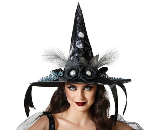 Sombrero De Bruja Plumas Negro