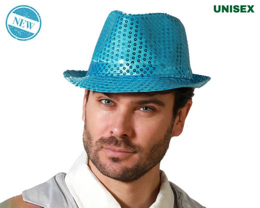 Sombrero Ganster Lentejuelas Azul Celeste 83734