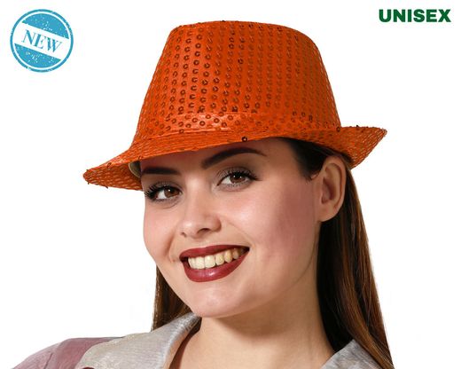 Sombrero Ganster Lentejuelas Naranja 83731